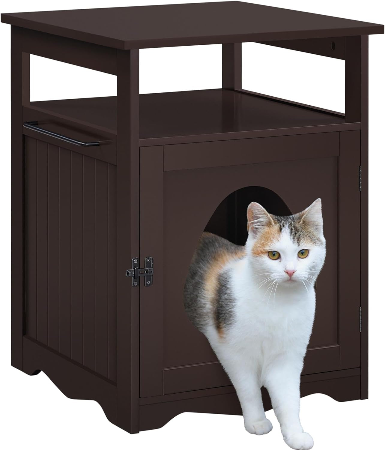 Yaheetech Cat Litter Box Enclosure, Hidden Litter Box Furniture with Open Shelf, Indoor Cat Washroom, Storage Cabinet Pet Crate, Side End Table, Wooden Pet House White