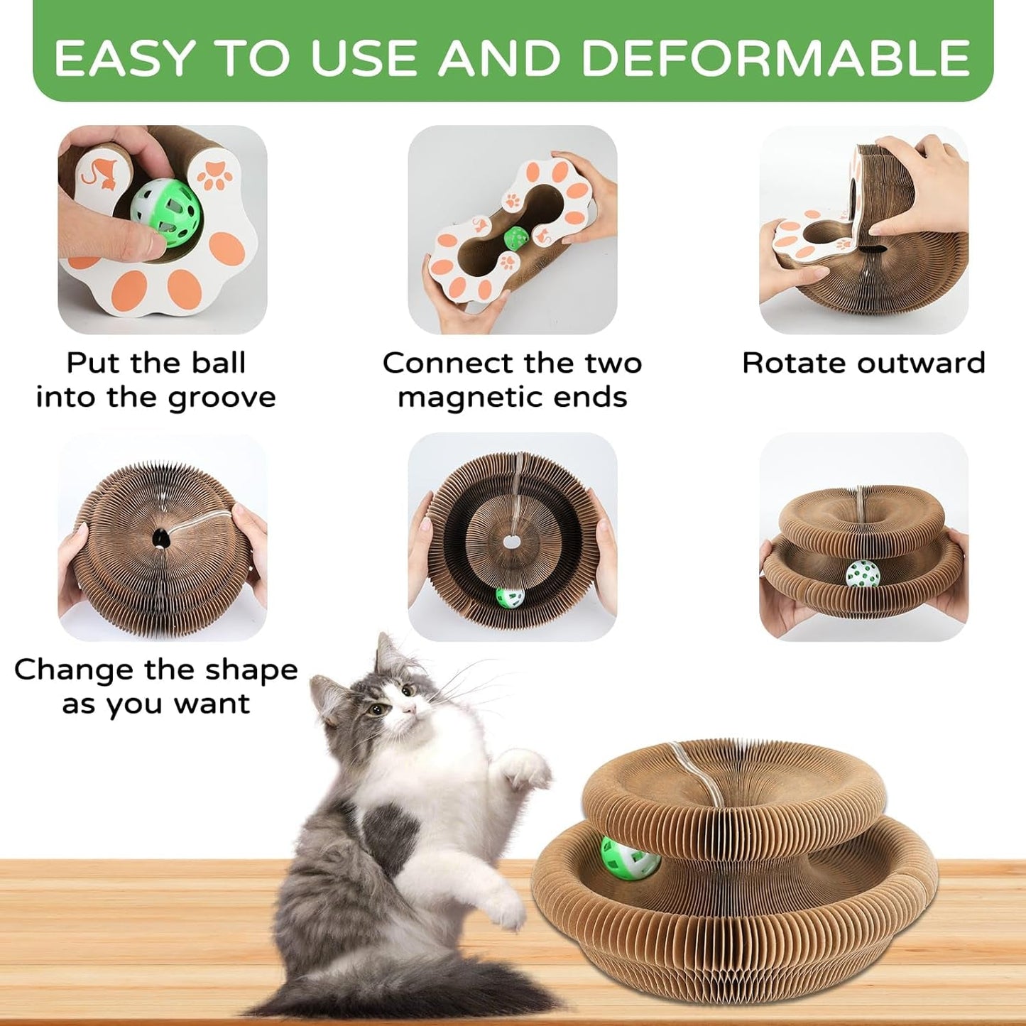 Magic Organ Cat Scratching Board, Cat Accordion Toy Cat Scratching Post Ball Track, Kitten Fun Intelligence Physical Exercise Educational Toy