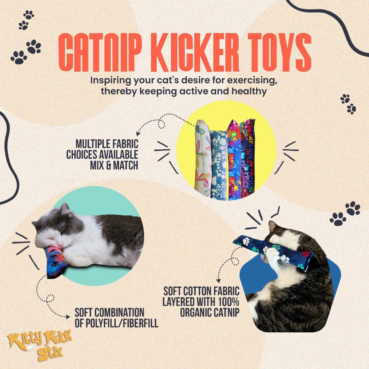 Kitty Kick Stix 11" Original Catnip Kicker Toy (Set of 2), Handmade in USA by Cat Lovers, Interactive Natural Cat & Kitten Toy, Packed with 100% Potent Catnip for All Breeds
