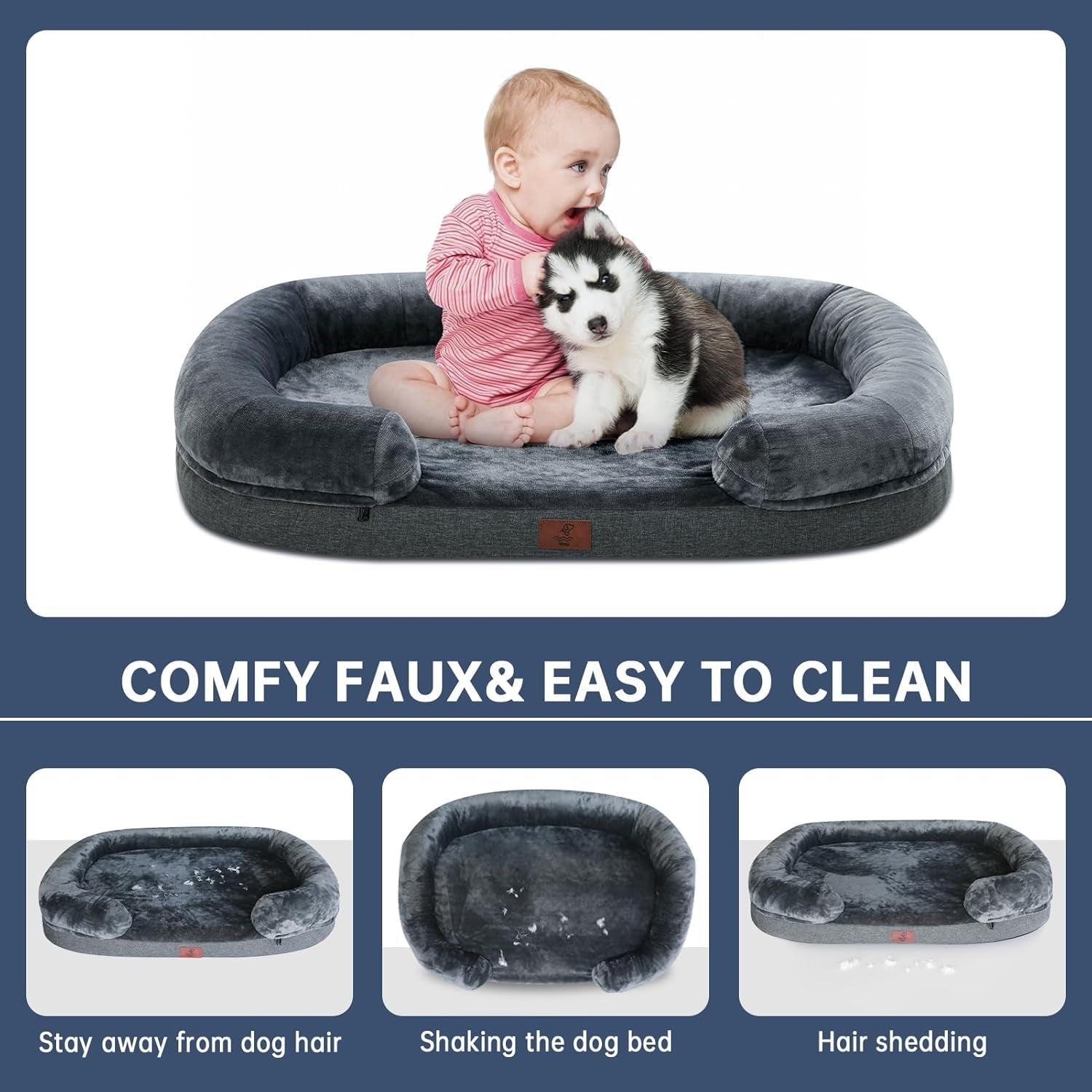 Dog Beds for Large Dogs, Washable Dog Bed with Removable Cover, Orthopedic Dog Bed with Egg-Crate Foam, Waterproof Dog Bed Nonskid Bottom, Pet Bed Large Dog Bed