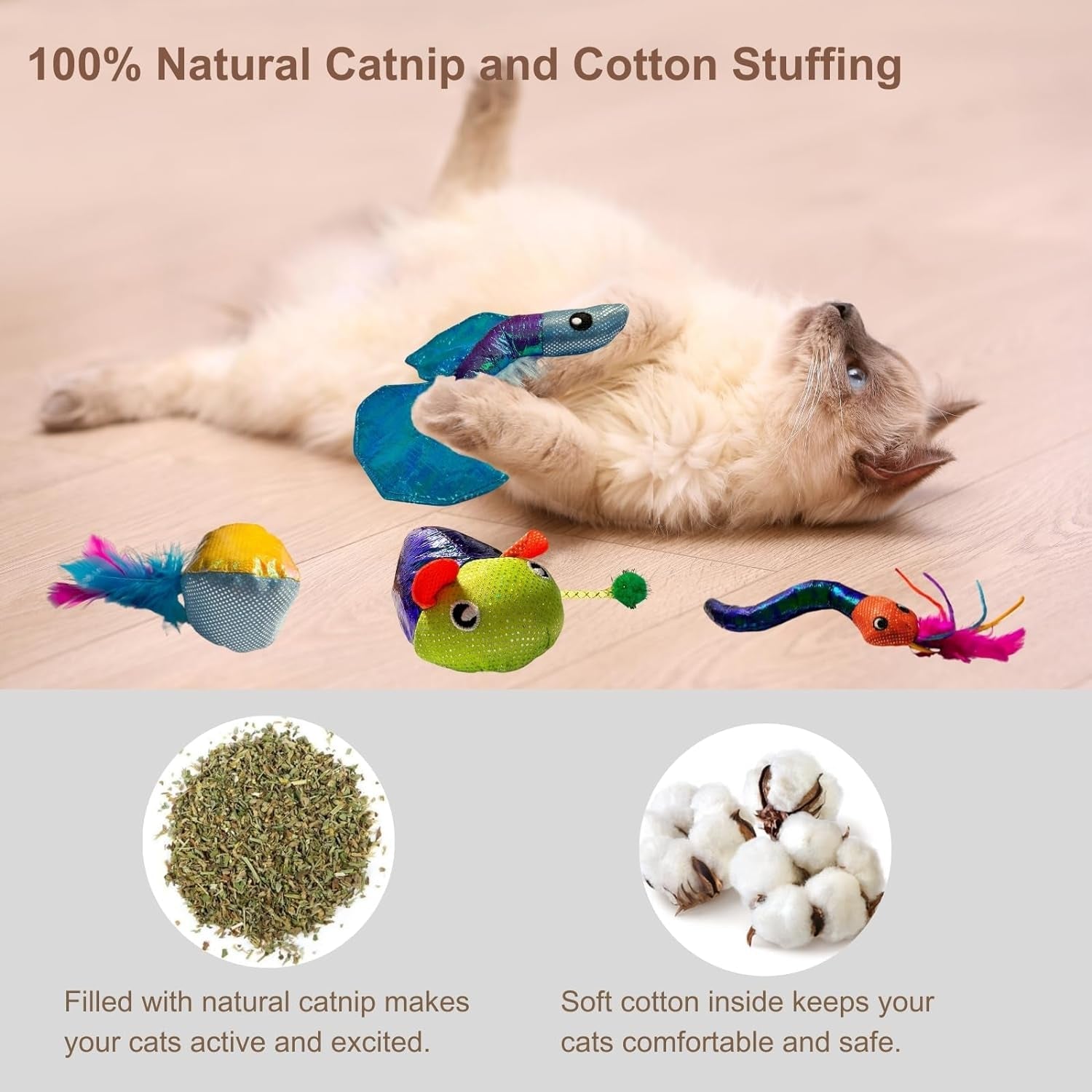 4 Pcs Catnip Toys, Crinkle Sound and Feather, Lightweight and Colorful, Pom Pom Balls for Cats, Stuffed Animal Cat Toy for Indoor Cats Exercise