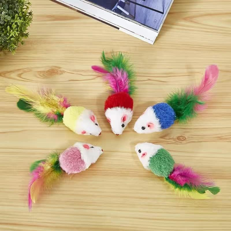 10 Furry Pet Cats, Toy Mice, Cat Toy Mice, Cat Pet Toys, Feather Tails, Interactive Cat Toys for Indoor Cats and Kittens (10 Feather Mice)