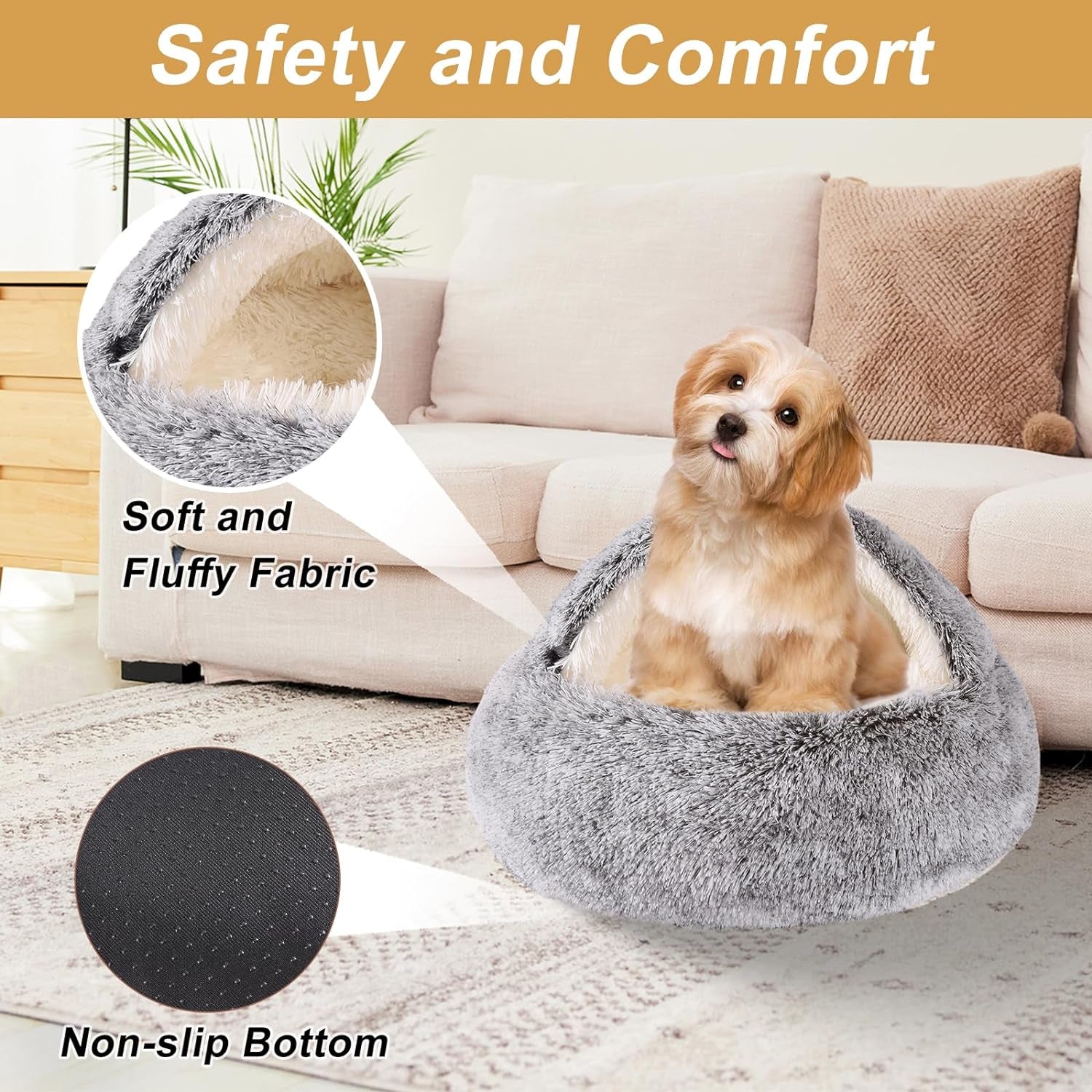 Dog Beds for Small Dogs, Cat Bed Cave, Washable Cute Cat Bed, Cozy Nook Pet Bed for Dogs or Cats, Anti-Slip Puppy Bed for Small Medium Pets (Grey, 20" X 20")