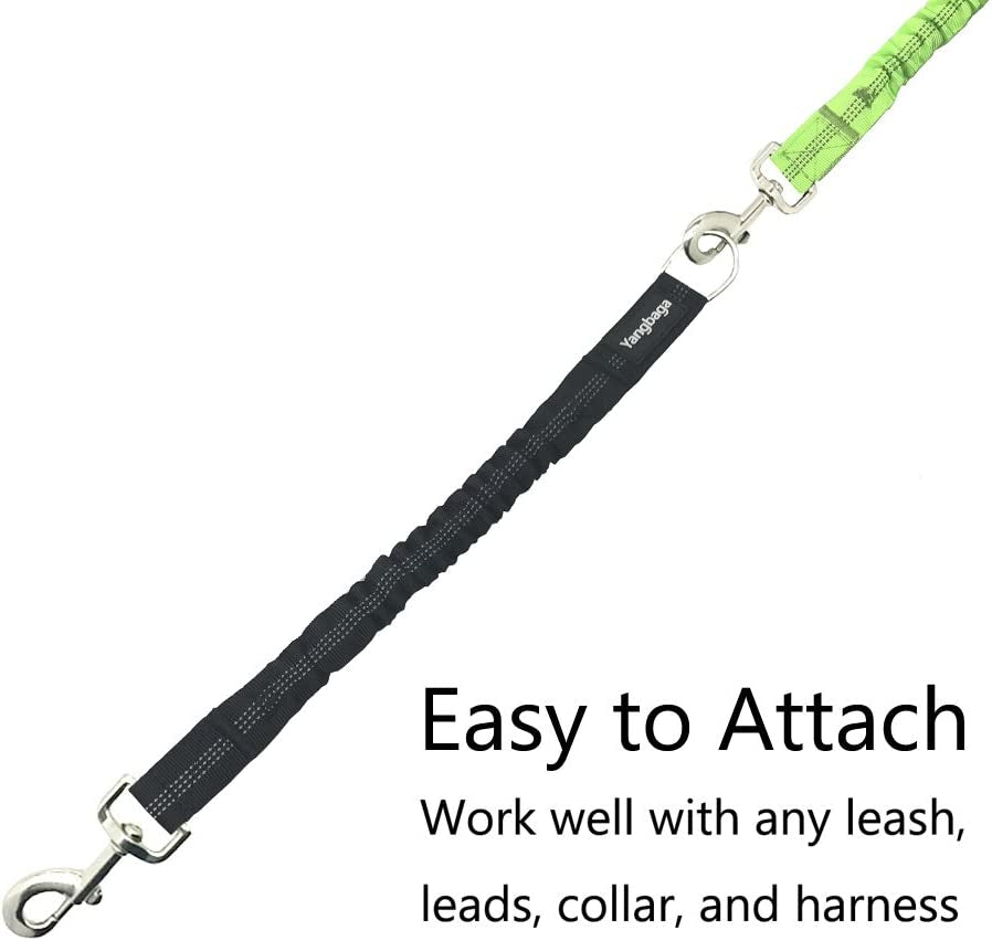 Yangbaga Dog Leash Extender, Shock Absorber Bungee Leash Attachment, Durable Nylon Dog Tie Out Leash Extension with Stainless Steel Swivel Clips (Black, 17''-23’’)