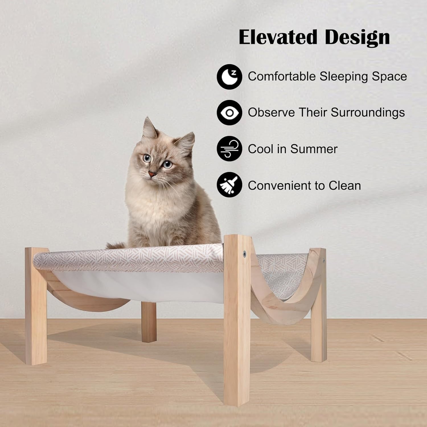 Cat and Dog Bed - Large Wooden Cat Hammock for Indoor and Outdoor: Elevated Pet Furniture Suitable for Small Animals