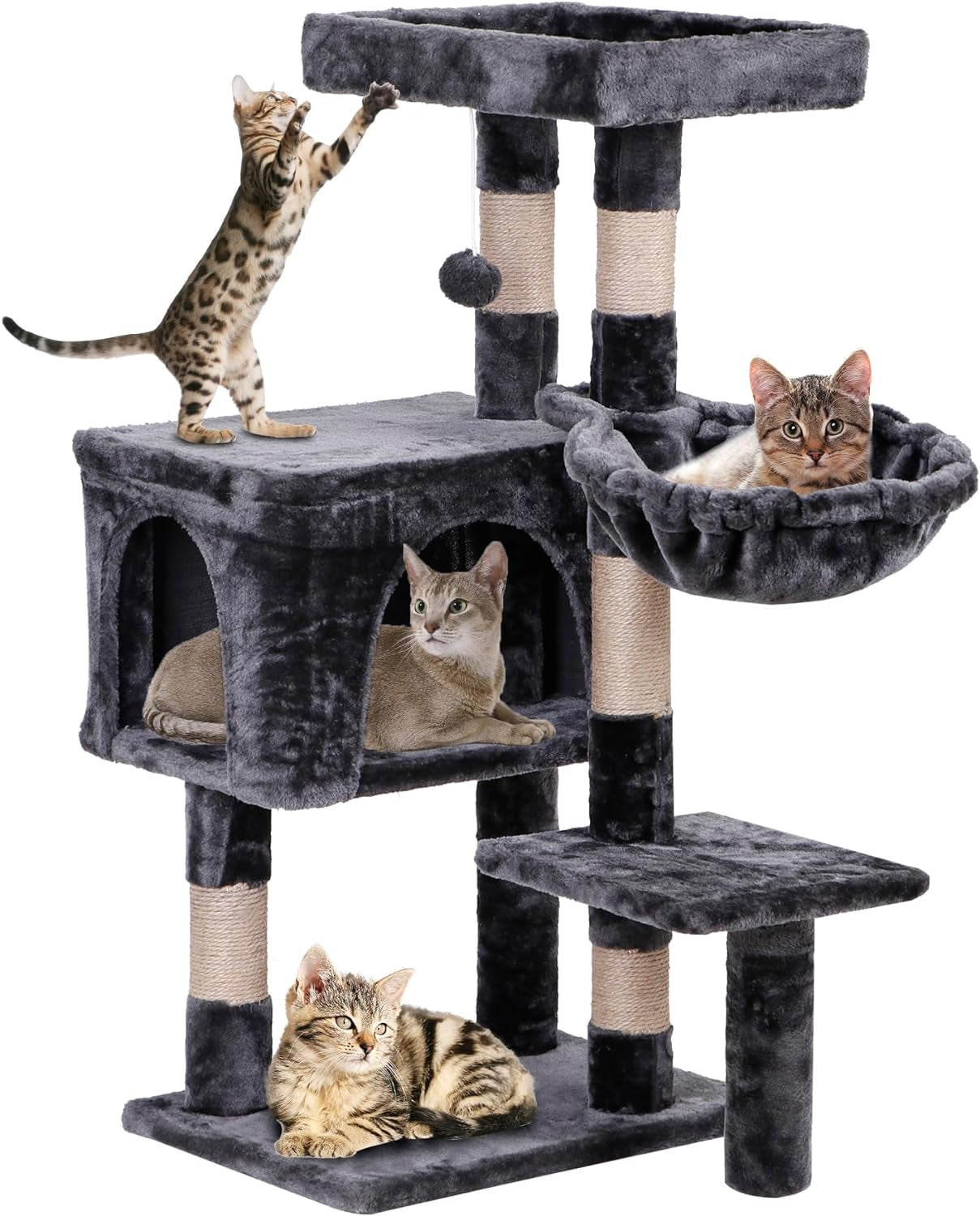 35.5 Inch Cat Tree for Indoor Cats, Multi-Level Cat Condo Tower with Large Top Perch, Hammock and Scratching Posts, Dark Grey