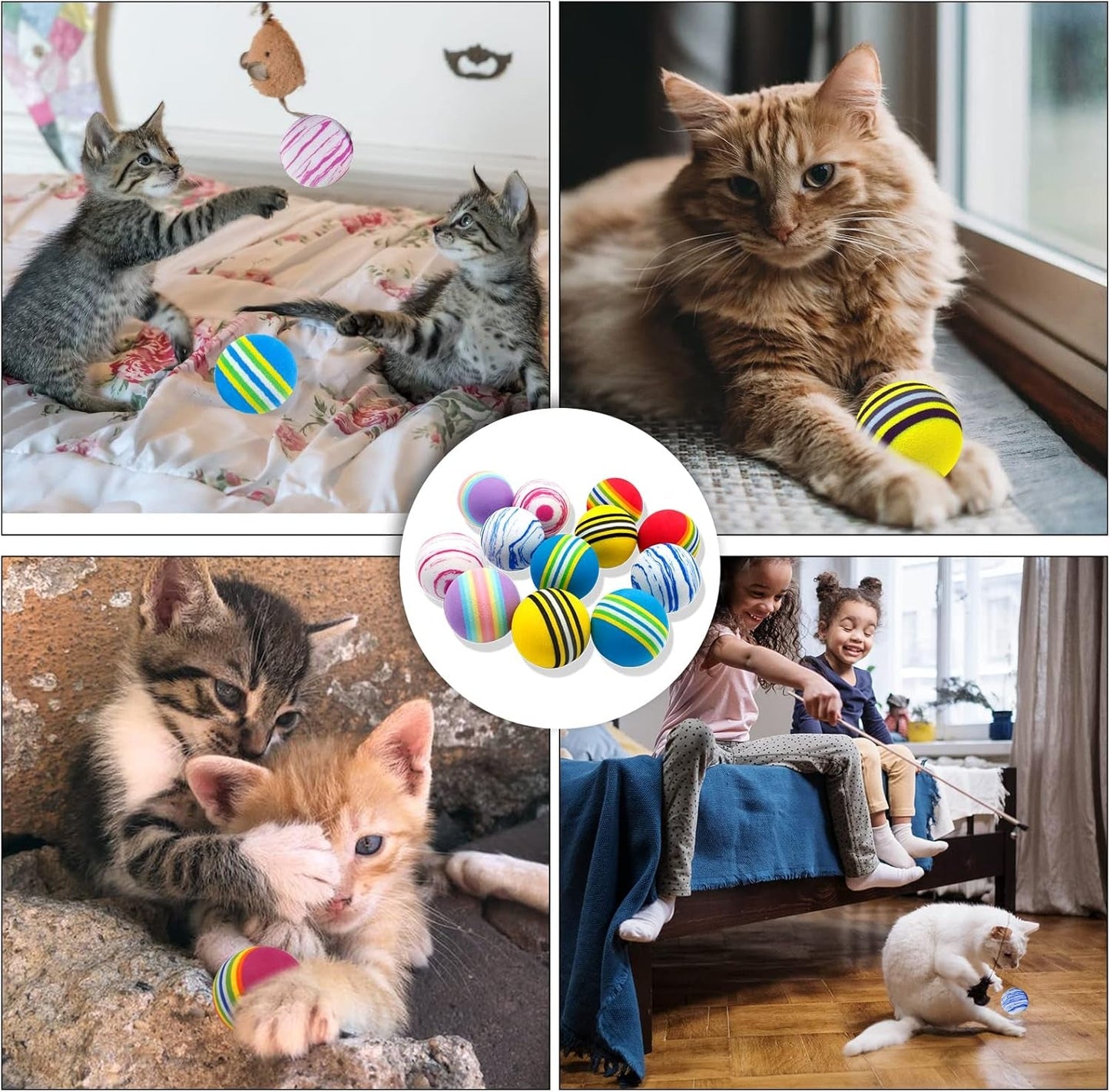 12PCS Cat Toy Balls, Pet Rainbow EVA Foam Balls 1.65Inch Lightweight Colorful Cat Balls Scratching Interactive Chaser Teaser for Cats Puppy Kitty Kitten Pets (6 Colors)