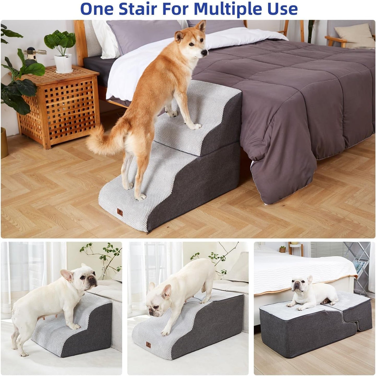 Dog Stairs Ramp for High Beds and Couch,Curved Dog Steps for Small Dogs and Cats Pet Stairs Non-Slip Balanced Portable Pet Step Indoor, 4 Steps,Grey