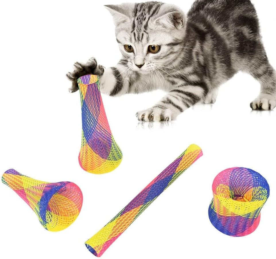 10 Pcs Funny Cat Tube Spring Toys, Interactive Cat Toy for Indoor, Flexible Spiral Spring Colorful Plastic Coil for Kittens to Swat, Bite, Hunt