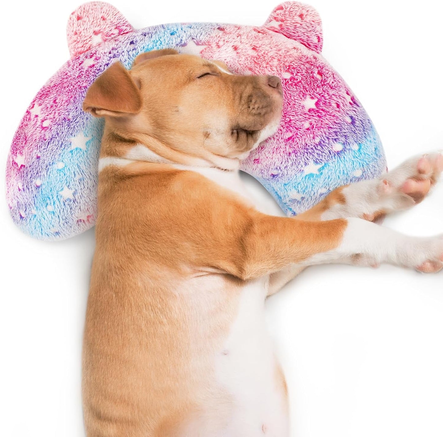 Dog Calming Pillow, Dog Neck Pillow Soft Fluffy Pet Calming Toy Half Donut Cuddler, U-Shaped Pillow for Pets, Joint Relief Sleeping Improve (Large, Pink)