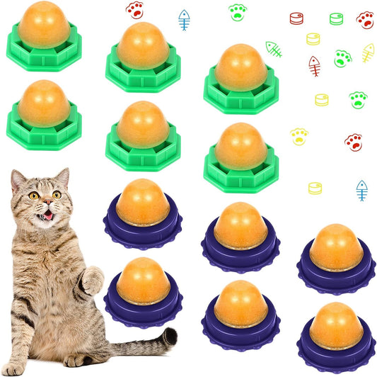 12 Pieces Cat Snacks Candy Ball Cat Licking Sugar Energy Ball Edible Catnip Balls Toy Kitten Sweet Ball Solid Candy for Cat Kitten (Green, Blue), 12 Count (Pack of 1)