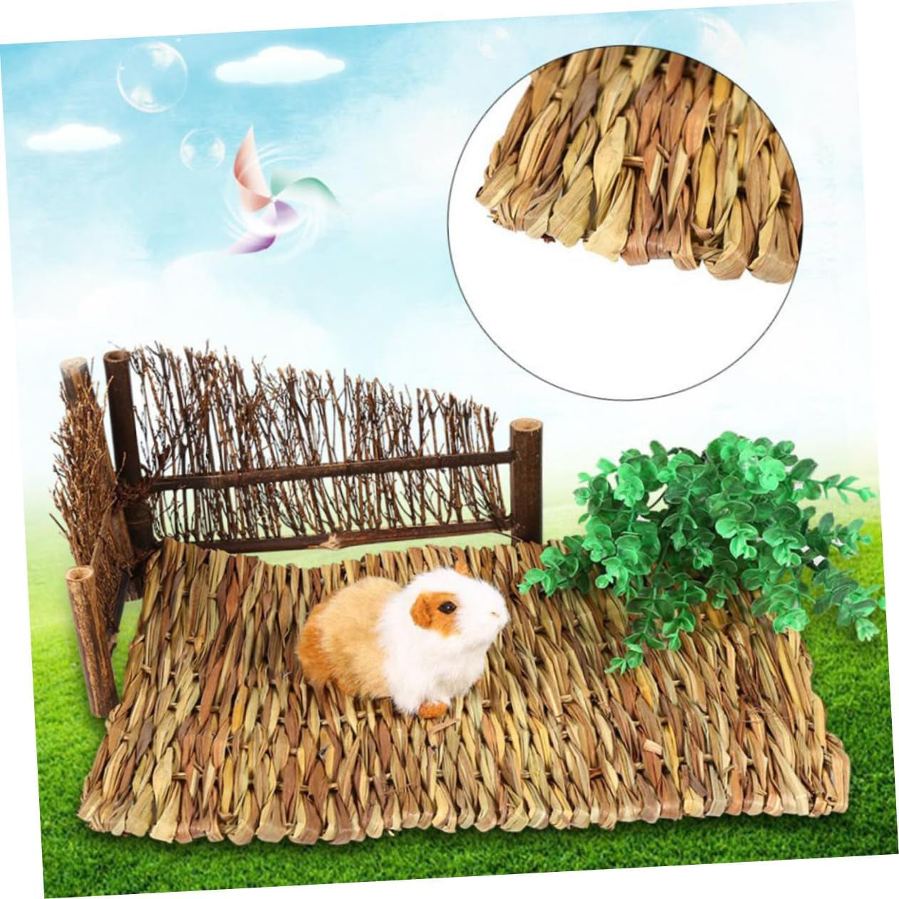 Yardwe 4Pcs Hamster Dry Grass Mat Hamster Grass Mat Hand Woven Straw Mat Small Pets Nest Net