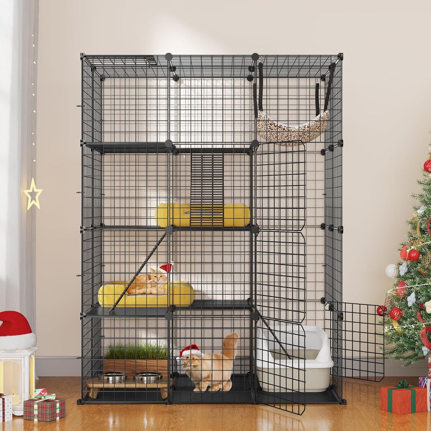 YITAHOME 4-Tier Indoor Cat Enclosure with Hammock - Large Metal Wire Playpen Kennel for 1-3 Cats