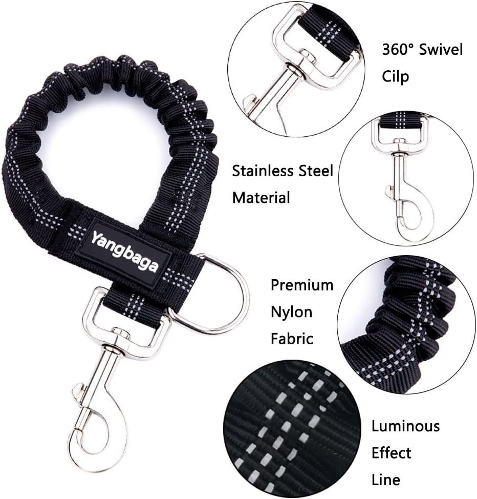 Yangbaga Dog Leash Extender, Shock Absorber Bungee Leash Attachment, Durable Nylon Dog Tie Out Leash Extension with Stainless Steel Swivel Clips (Black, 17''-23’’)