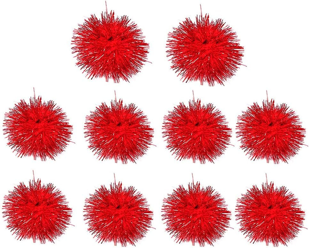 10Pcs Pet Supplies Pet Essentials Funny Pet Cat Kitten Sparkly Glitter Tinsel Pom Balls Chewing Play Toy for Pet Mixed Color