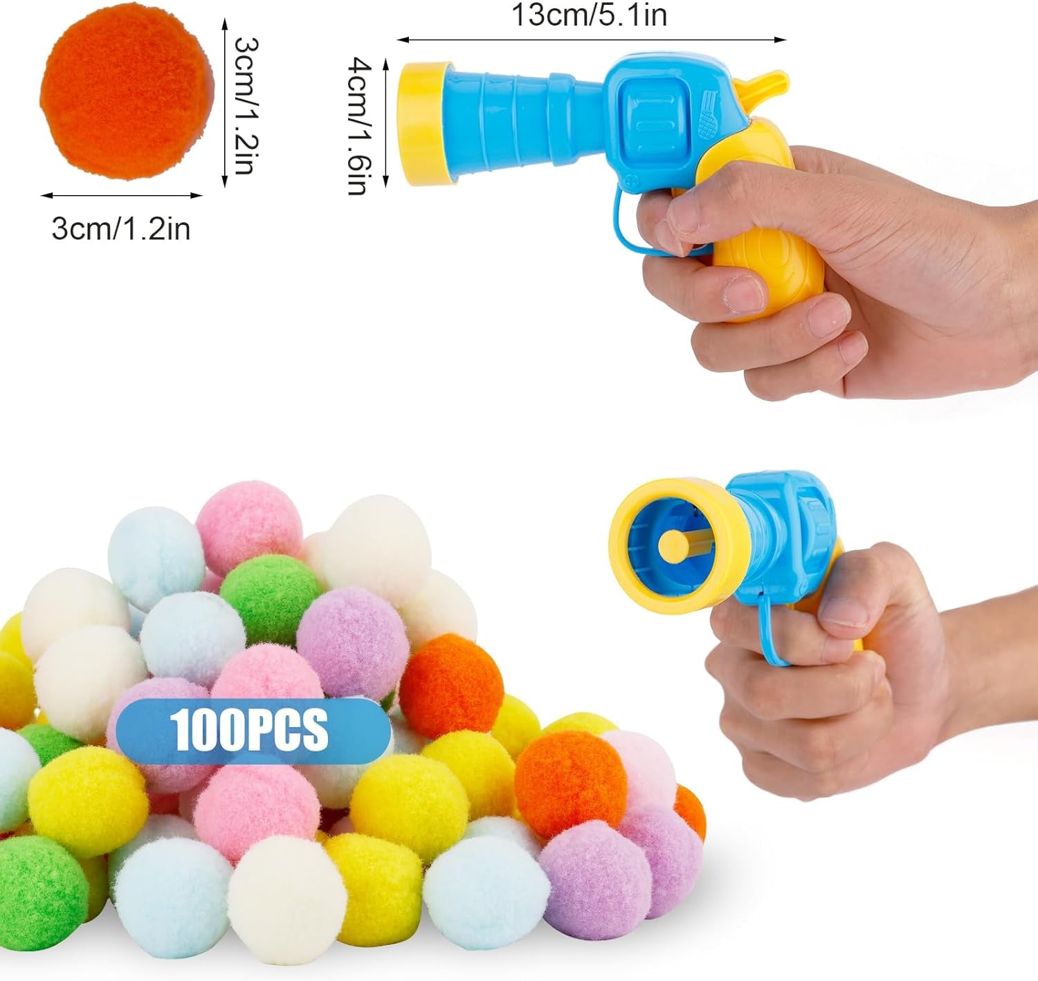 100Pcs Cat Toy Ball Launcher Set, Fun Colorful Plush Cat Ball Toys Pom Pom Ball Launcher Gun Cat Interactive Toys for Indoor Cats Plush Ball Launcher for Kittens Playing Toy