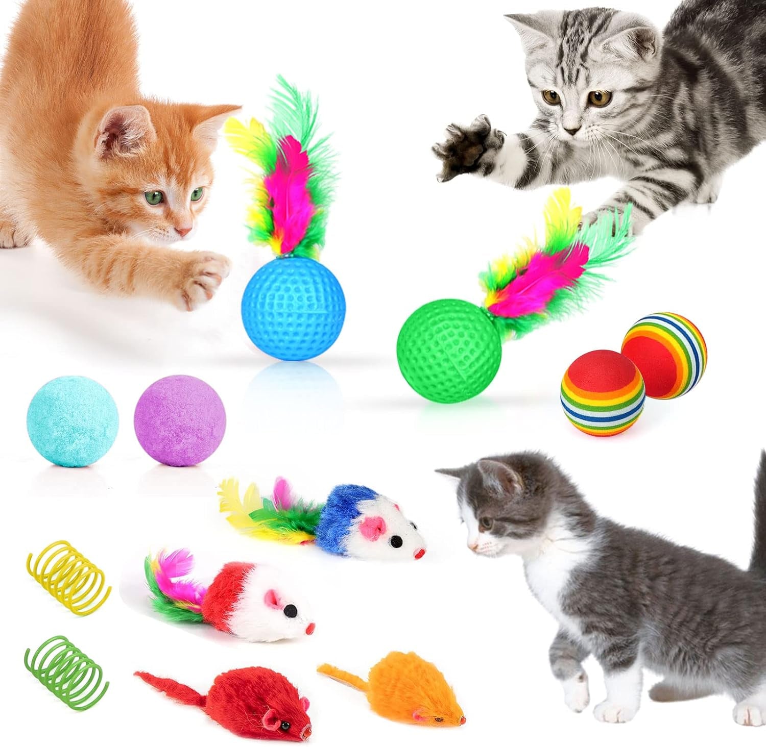 34Pcs Cat Toys Kitten Toys,Interactive Cat Toys Set with Collapsible Cat Tunnels Tent for Indoor Cats,Retractable Cat Wand Toys Catnip Toys Cat Feather Teaser Fluffy Mouse Crinkle Balls for Cat,Kitty