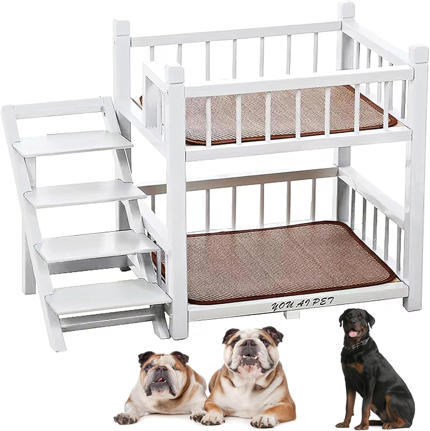 2-Layer Dog Bunk Bed Small, Solid Wood Dog Bed Double Layer Pet Bed,Removable Double Layer Pet Bed with Stairs,For Small and Medium-Sized Dogs and Cats Elevated Pet Sofa