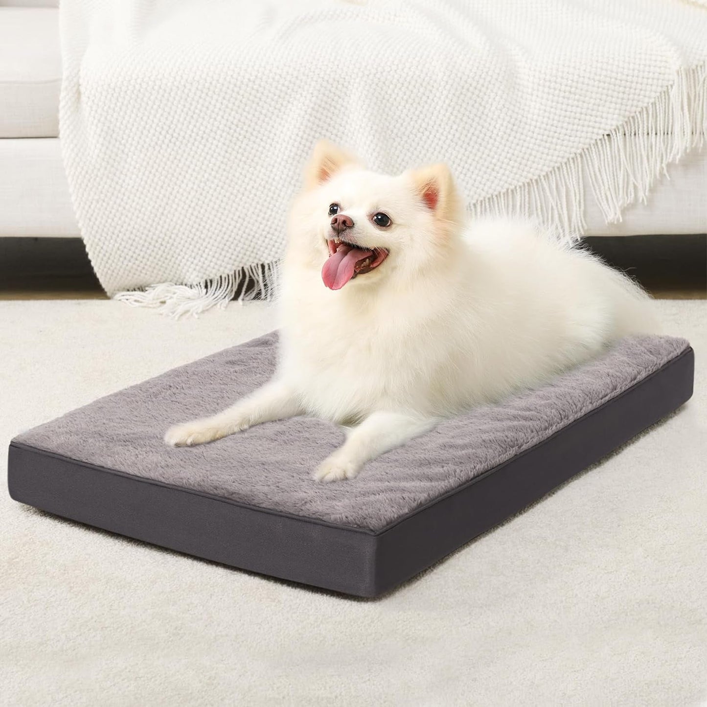 KSIIA Orthopedic Crate Bed - Plush Washable Dog Bed with Egg Crate Foam and Removable Cover, 35 X 22 Inch, Gray