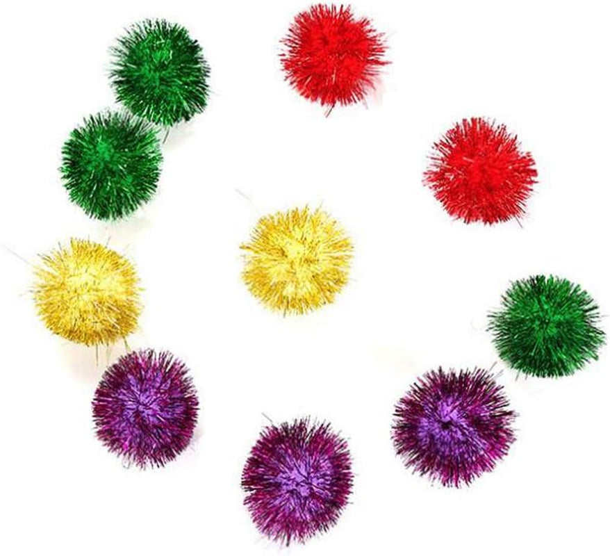 10Pcs Pet Supplies Pet Essentials Funny Pet Cat Kitten Sparkly Glitter Tinsel Pom Balls Chewing Play Toy for Pet Mixed Color