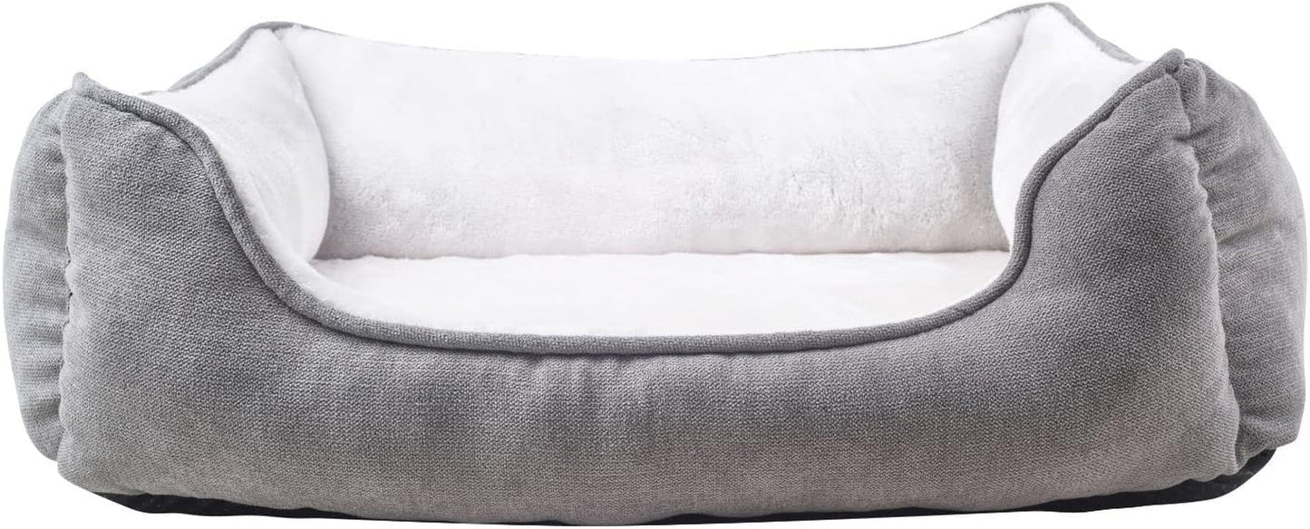 Long Rich Rectangle Bolster Pet Bed, Dog Bed Medium Size, Gray With, 25X21X8 Inch (Pack of 1) (HCT-REC-005)