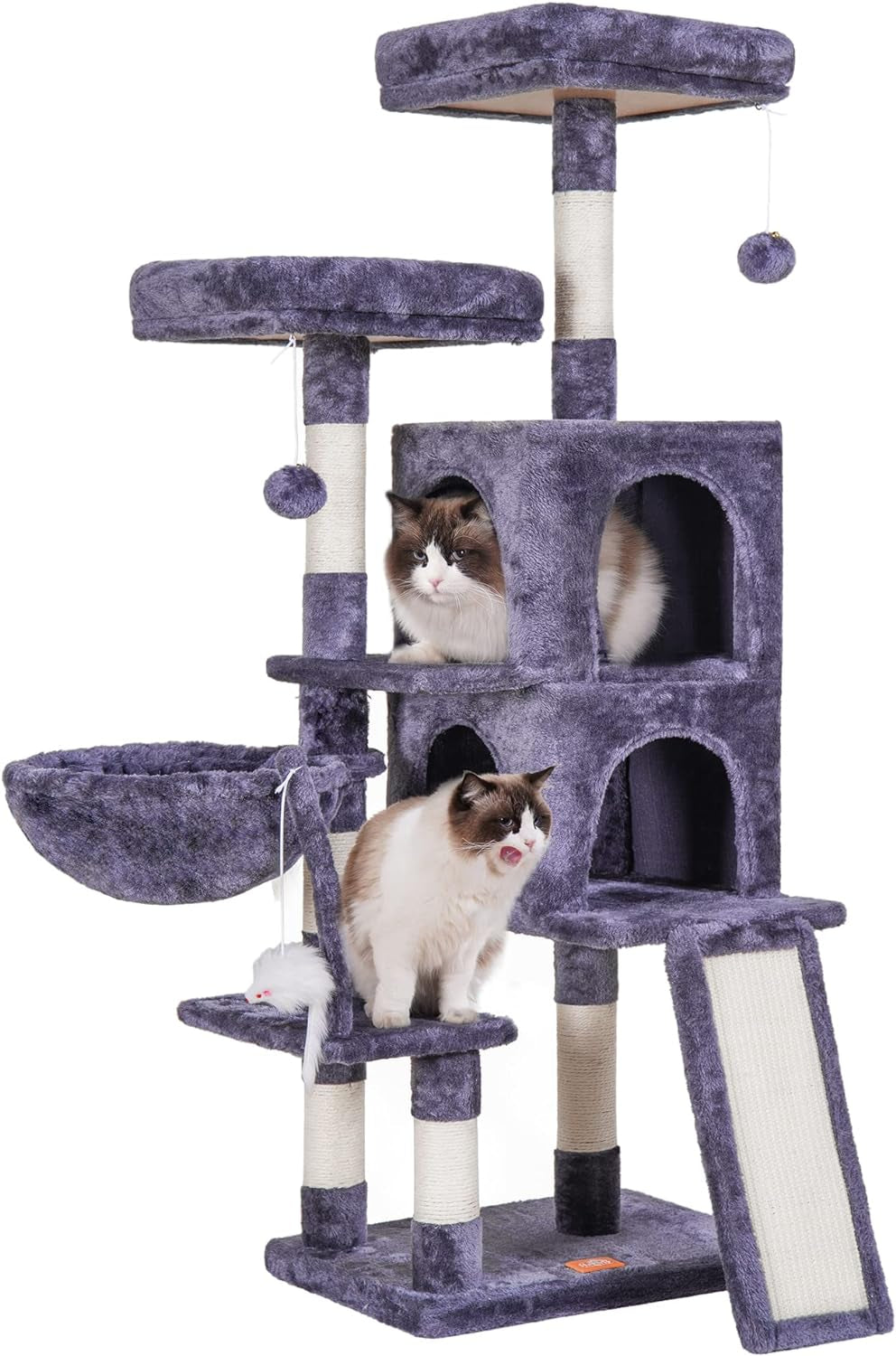 Heybly Cat Tree, Cat Tower for Indoor Cats,Multi-Level Cat Furniture Condo for Cats with Padded Plush Perch, Cozy Basket and Scratching Board Light Gray HCT014W