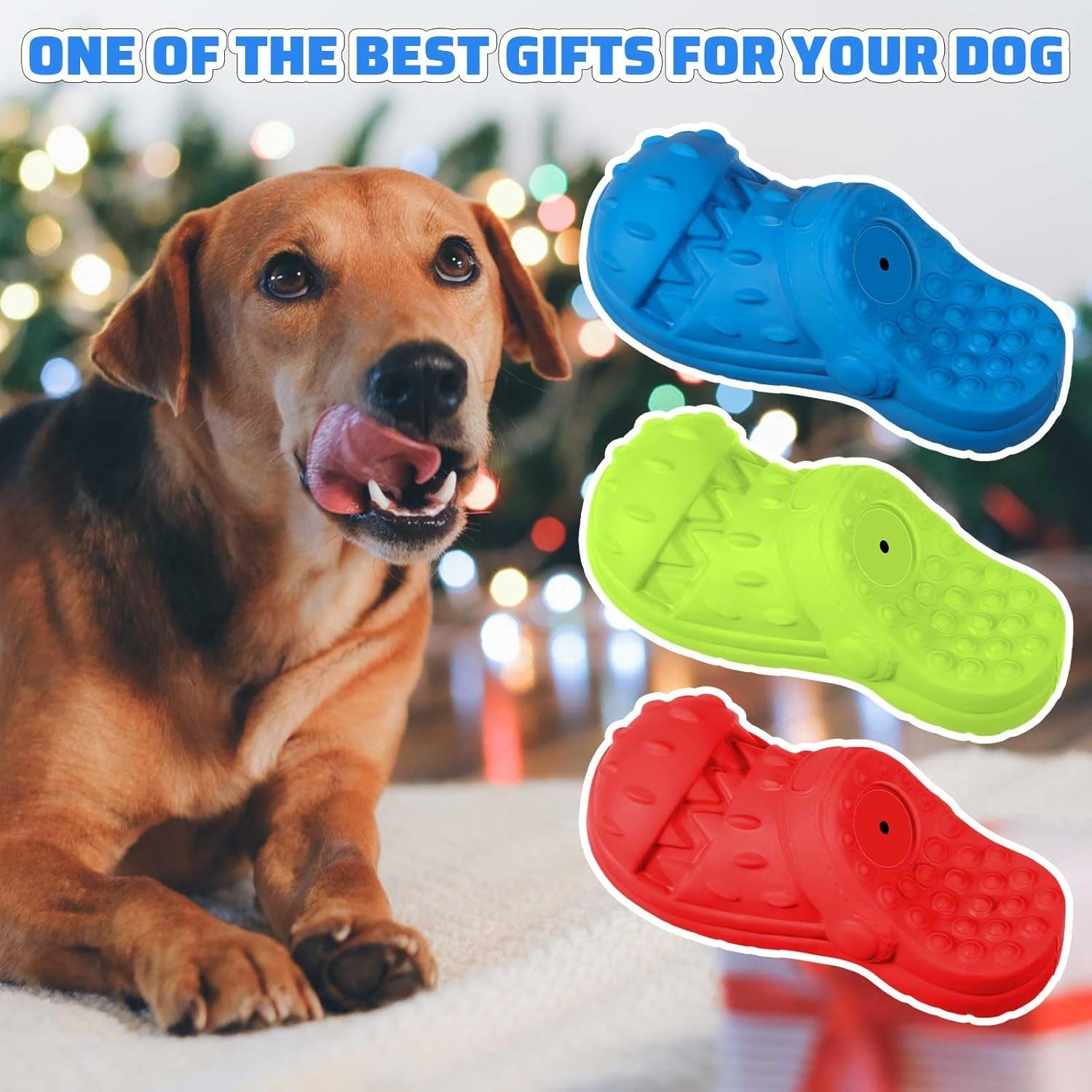 3 Pack Christmas Dog Chew Toys Gift for Aggressive Chewers Tough Durable Shoes Squeaky Rubber Toys Slippers Dog Toys with Beef Cream Flavor for Christmas Dogs Medium Large Breed, 3 Colors