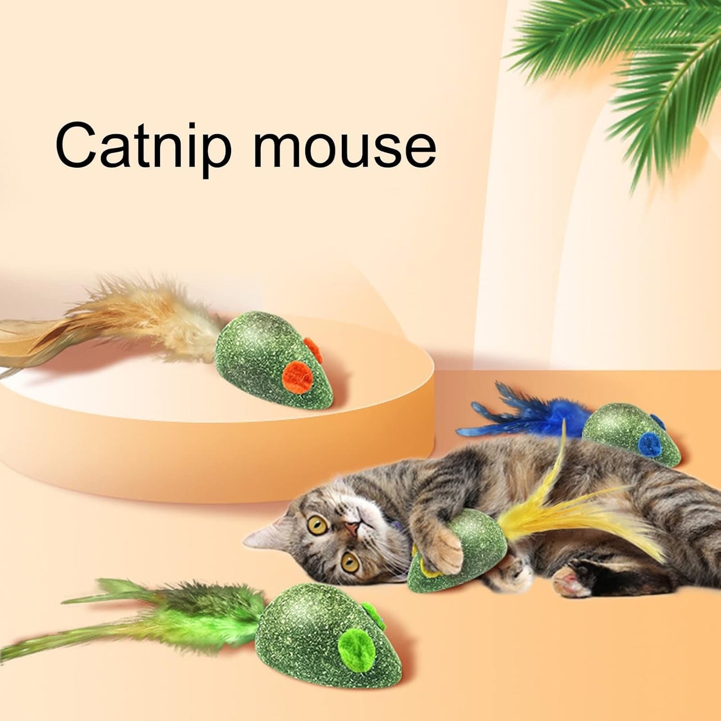 2Pcs Catnip Toys - Natural Edible Artificial Feather Decor Bite-Resistant Scratch-Resistant Oral Care Safe Mouse Shape Kittens Catnip Molar Teeth Chew Toys Green 2Pcs