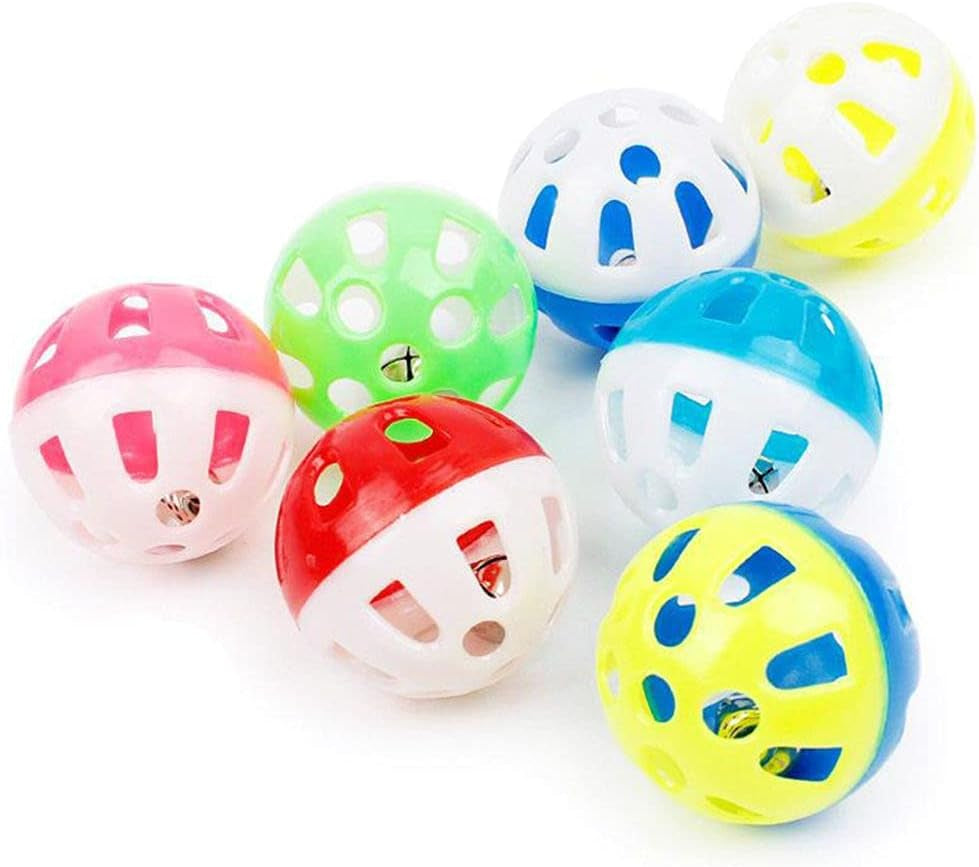 10Pcs 1.5 Inch Cat Toy Ball with Bell, Plastic Lattice Jingle Balls Kitten Chase Pounce Rattle Toy Pet Training Supplies, Random Color