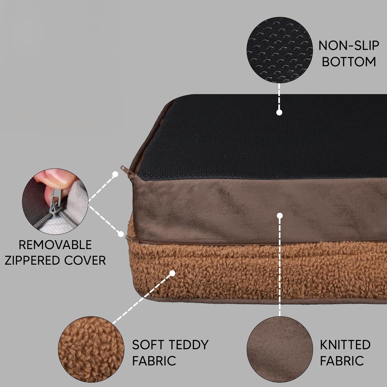 Memory Foam Dog Bed for Large Dogs. Waterproof Dog Sofa Bed Large, Supportive Foam Pet Couch Bed with Removable Washable Cover with Waterproof Cover and Non Skid Bottom, Brown