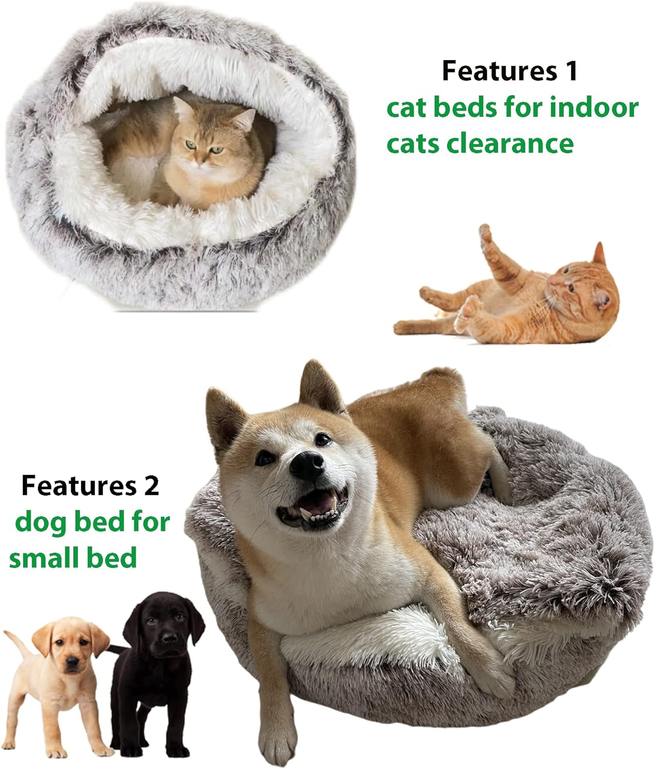 Cat Bed round Plush Fluffy Hooded Cat Bed Cave, Cozy for Indoor Cats or Small Dog Beds, Soothing Pet Beds Doughnut Calm Anti-Nxiety Dog Bed - Waterproof Bottom Washable (26×26Inch, Coffee)