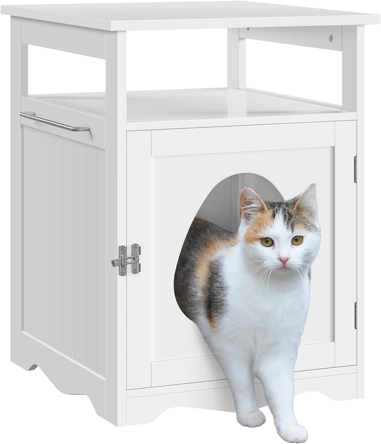 Yaheetech Cat Litter Box Enclosure, Hidden Litter Box Furniture with Open Shelf, Indoor Cat Washroom, Storage Cabinet Pet Crate, Side End Table, Wooden Pet House White