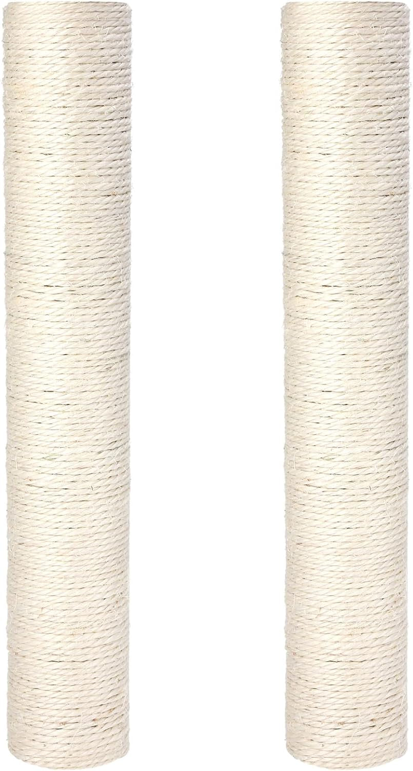 Natural Sisal Replacement Scratching Post, 15.7'' 2 Pieces M8 Cat Scratch Post Refill Pole Parts for Refurbishment, Include Screws (White)