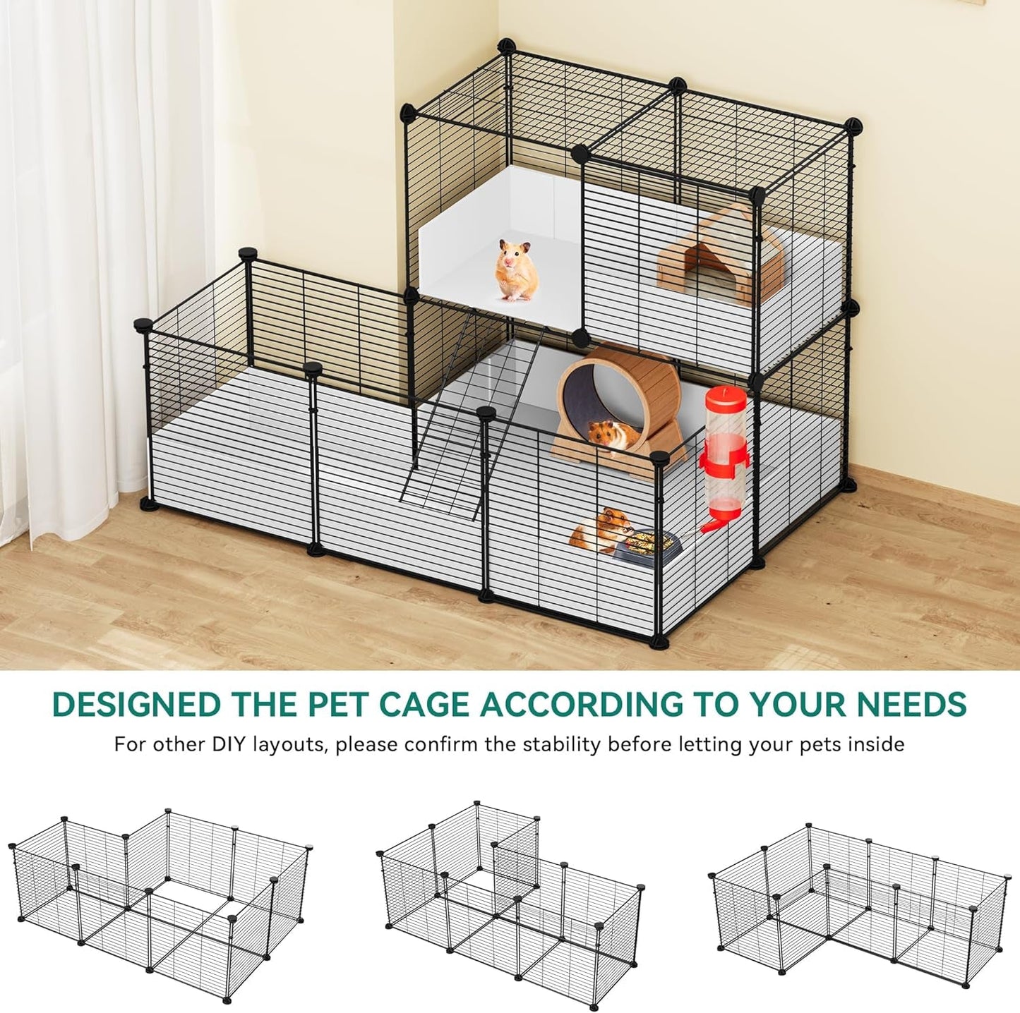 YITAHOME Guinea Pig Cage, Indoor C&C Small Animal Cage with Waterproof Plastic Liner, Loft and Partition for Bunny, Chinchilla and Hamster, Habitat Fence Playpen with 25PCS Pannels