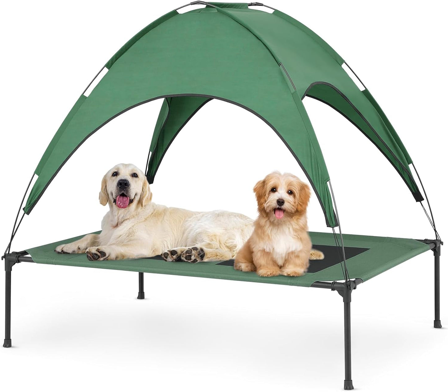 Magshion Elevated Dog Bed with Canopy Raised Indoor/Outdoor Cooling Breathable Mesh Pet Cot Bed for Small Dogs and Cats, Green