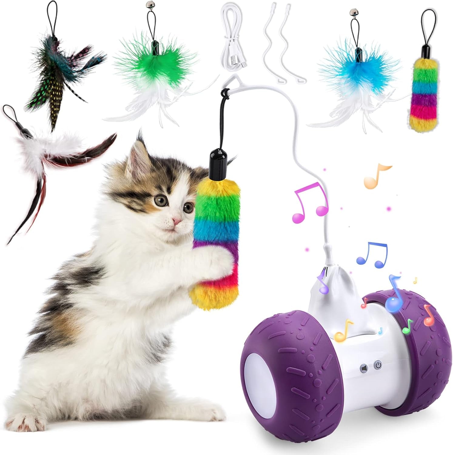 3-In-1 Retractable Cat Wand Toy for Indoor Cats Interactive Cat Feather Toys