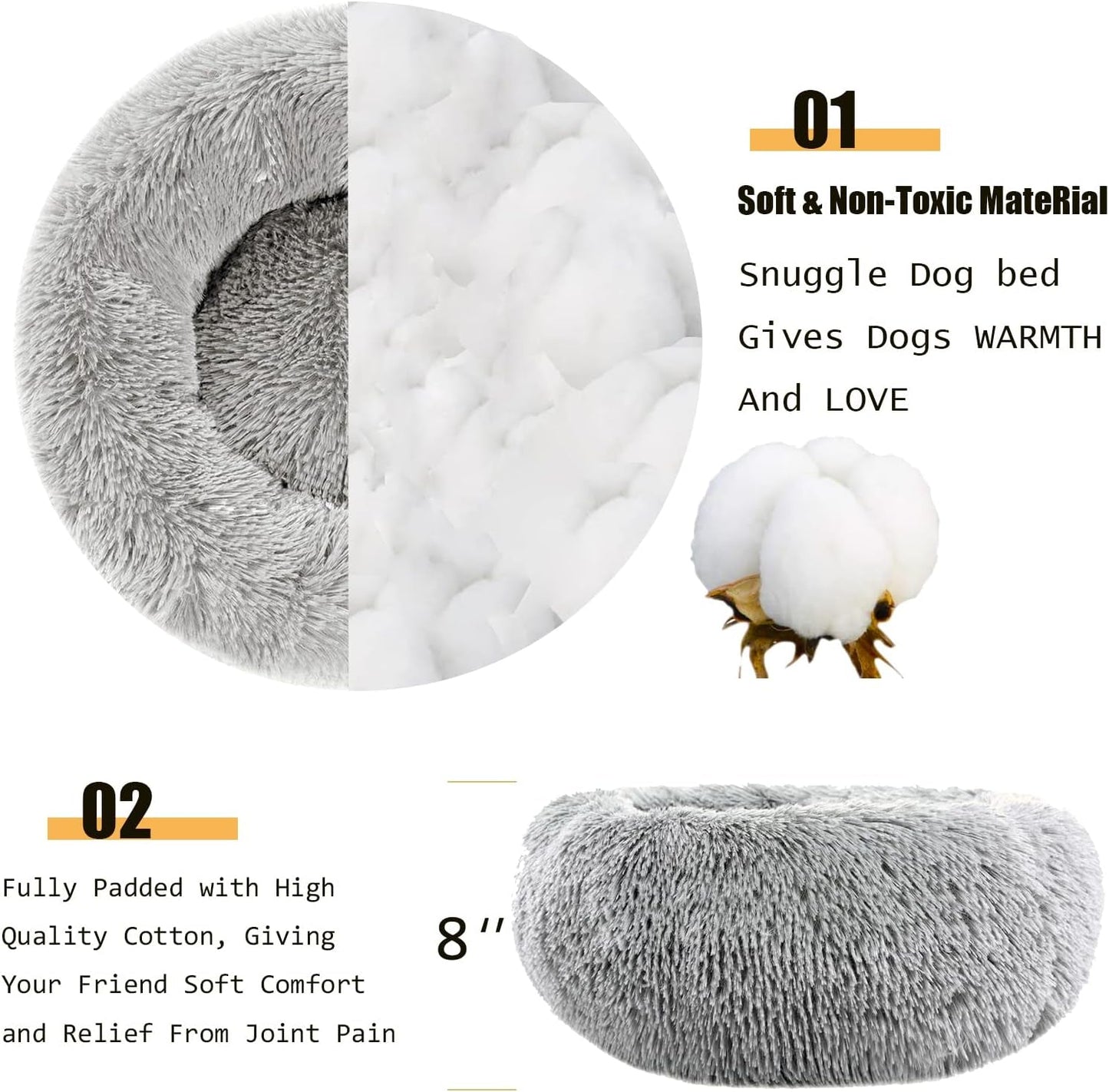 Dog Bed Calming Dog Beds for Small Medium Large Dogs - round Donut Washable Dog Bed, Anti-Slip Faux Fur Fluffy Donut Cuddler Anxiety Cat Bed(20")