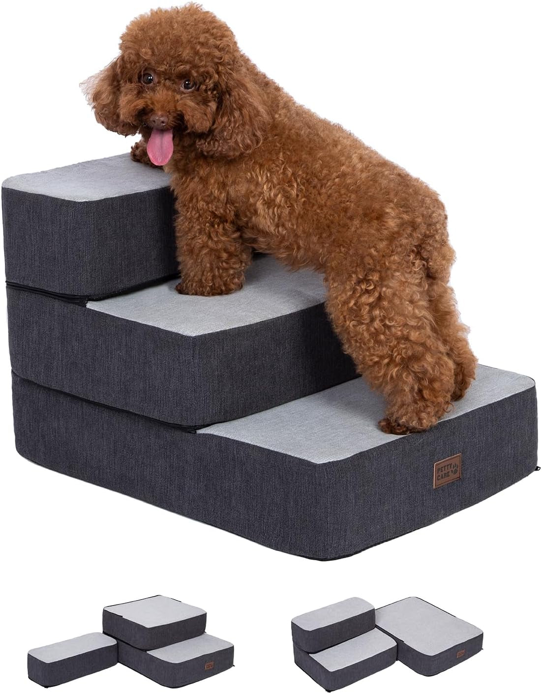 Dog Stairs for Small Dogs - Foam Pet Steps for High Beds and Couch, Non-Slip Folding Dog Steps Portable Pet Stairs for Large Dog and Cats,4 Step, Grey