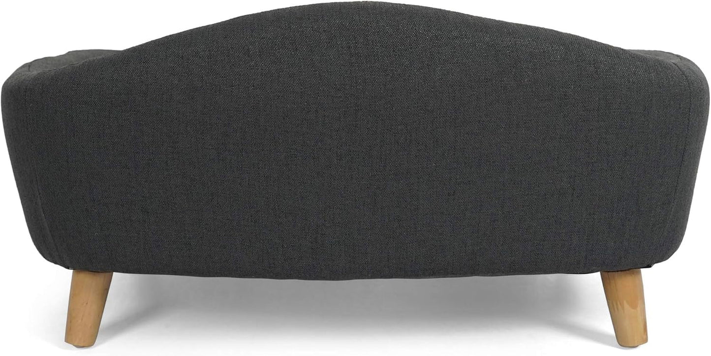 Gdfstudio Mid Century Small Plush Pet Bed, Dark Gray and Natural Finish