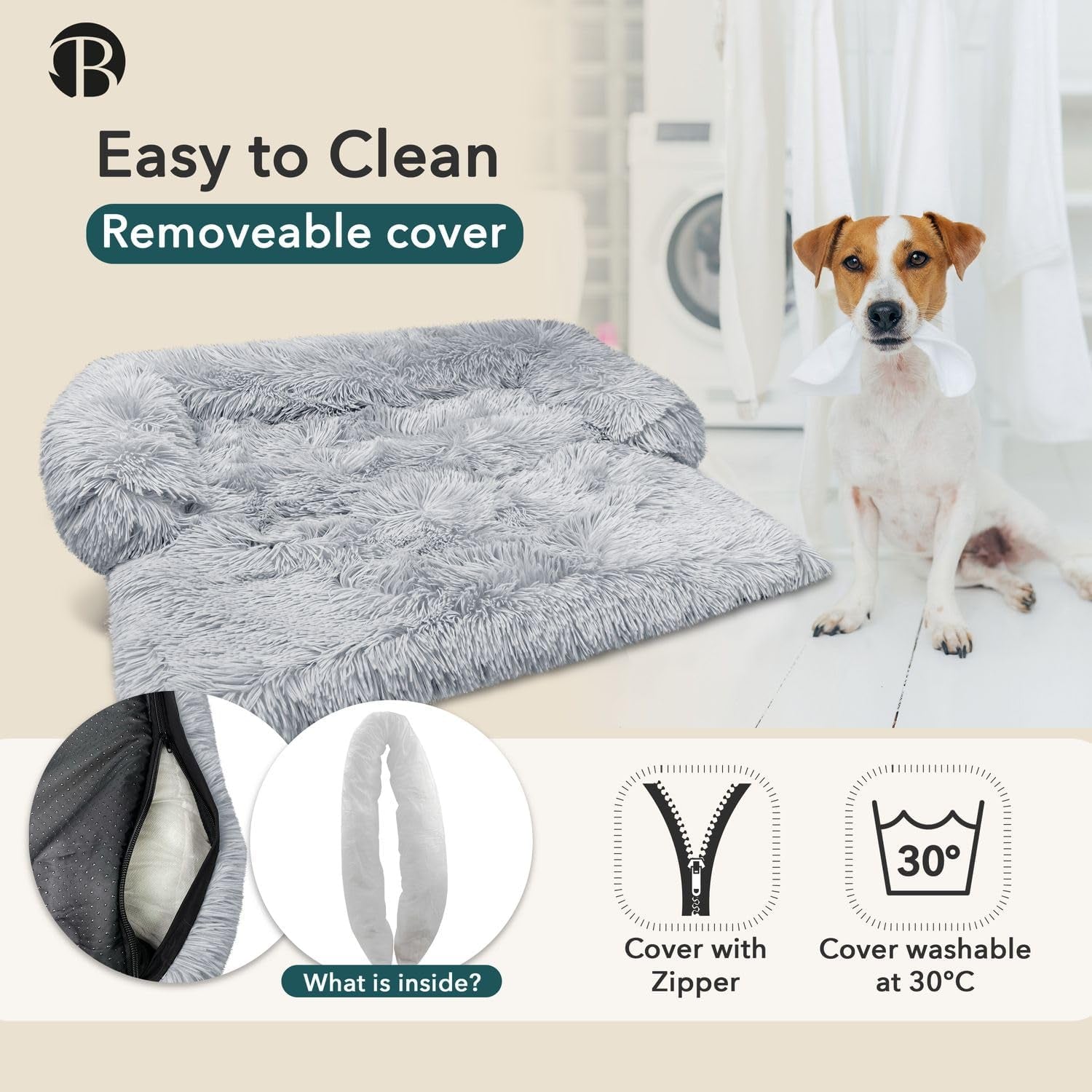 Dog Bed Sofa Protector for Large Dogs, Dog Blanket Couch Cover, Washable Pet Bed with Removable Cover, Waterproof Protection Mat & Non-Slip Bottom, Plush Fluffy Faux Fur, Color:Light Grey