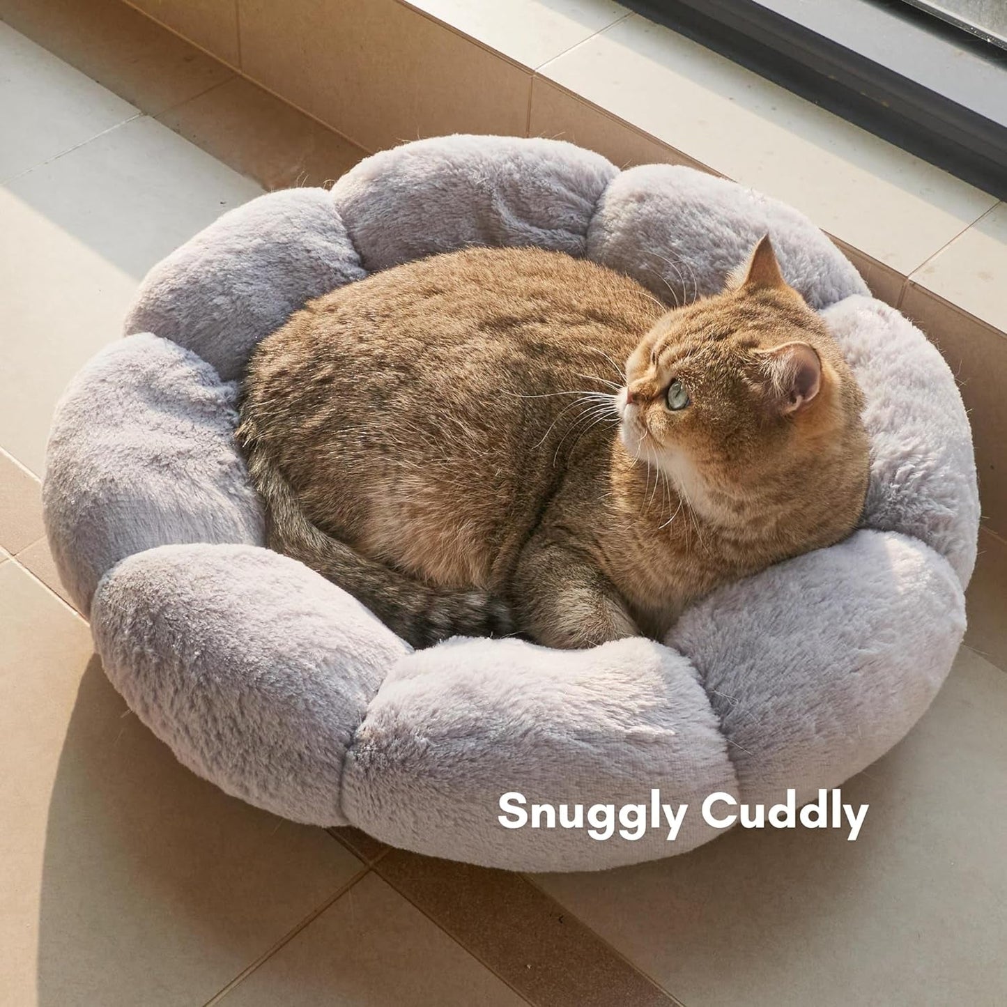 Cat Beds for Indoor Cats, Machine Washable Non-Skid, Fluffy Flower Cat Bed Cute, anti Anxiety Dog Beds for Toy Size Dogs, 20 * 20 Inches, Grey