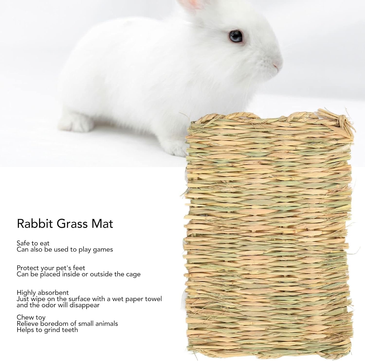 Zerodis 5PCS Rabbit Grass Mat, Bunny Grass Mat 4 Season Universal Warm Grass Woven Bed Mat Bunny Bedding Nest Handmade Woven Bed Mat Straw Hay Mats Chewing Toy for Guinea Pig Hamst