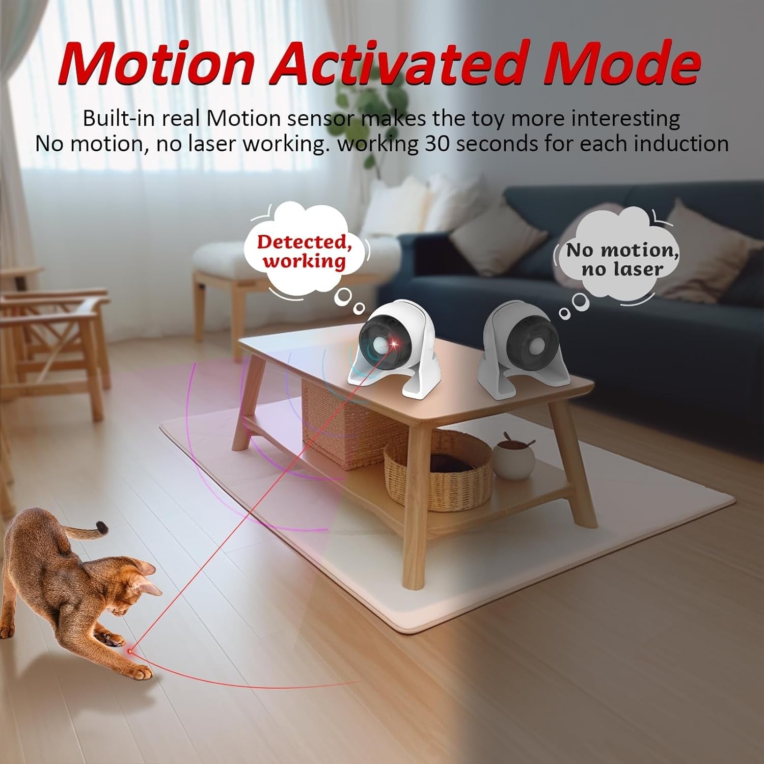 2 in 1 Motion Activated and Automatic Cat Laser Toys, Interactive Cat Toys Built-In Real Motion Sensor, Multi-Angle Adjustable Rechargeable Pet Toys for Indoor Cats Kittens and Dogs