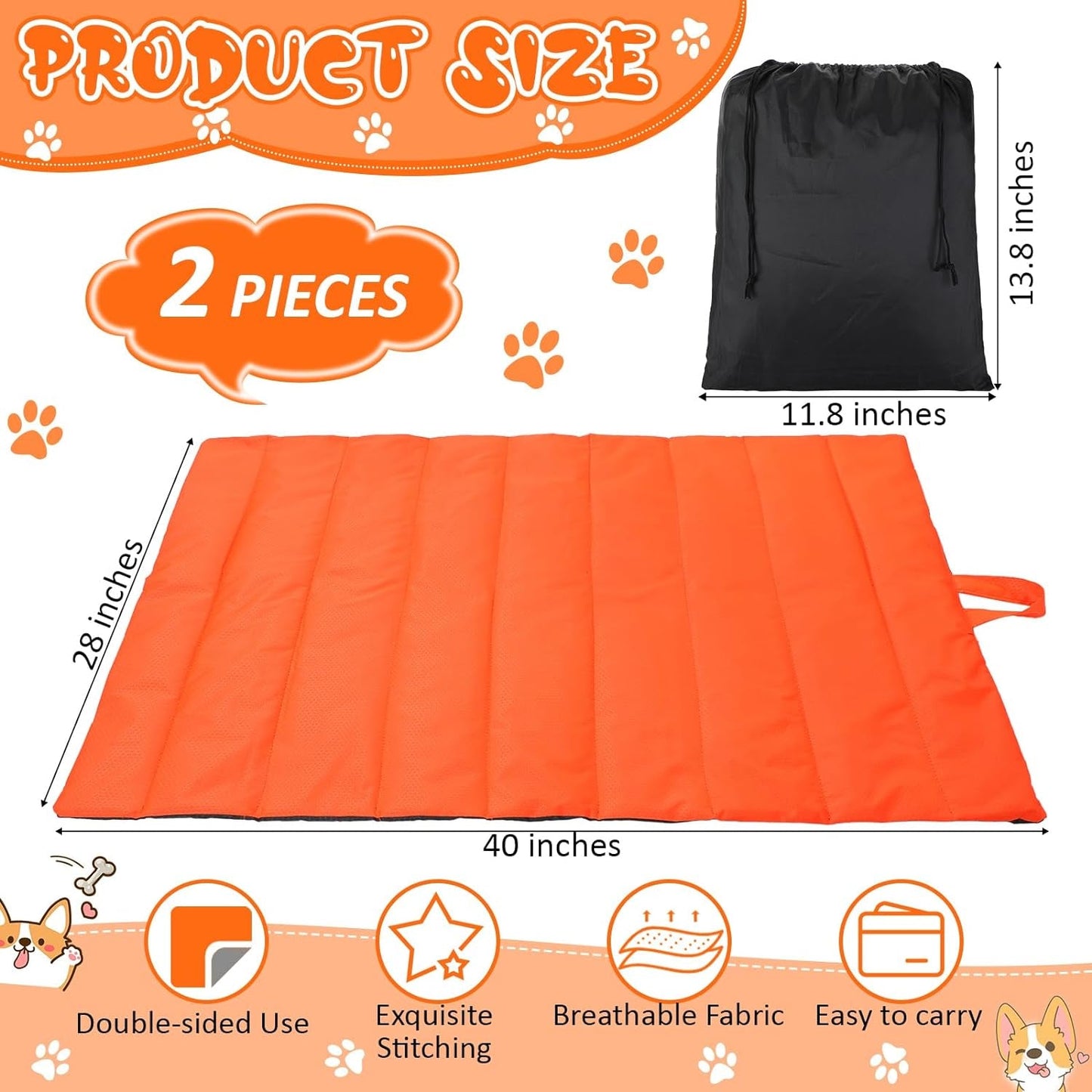 2 Pack Outdoor Dog Bed, Waterproof Camping Dog Bed Foldable Travel Pet Mat Odor Resistant Pet Cooling Pad with Storage Bag Easy to Clean and Machine Washable 28 X 40 Inch for Dog and Cat