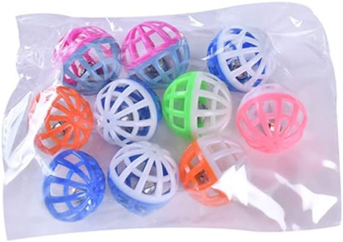 10 Pack Pet Cat Toy Bell Ball Plastic Ball Bell Chasing Parrot Bird Cat Hamster General Toy Bunny Cat Dog Toy Ball Bell Speaking Ball - Blue and Pink