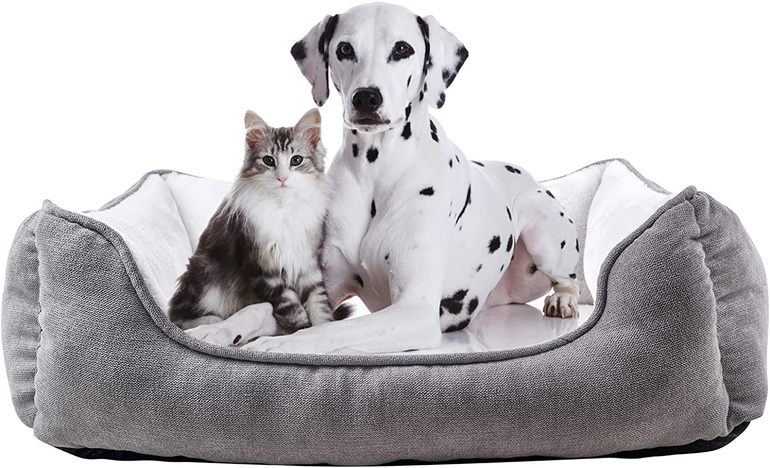 Long Rich Rectangle Bolster Pet Bed, Dog Bed Medium Size, Gray With, 25X21X8 Inch (Pack of 1) (HCT-REC-005)