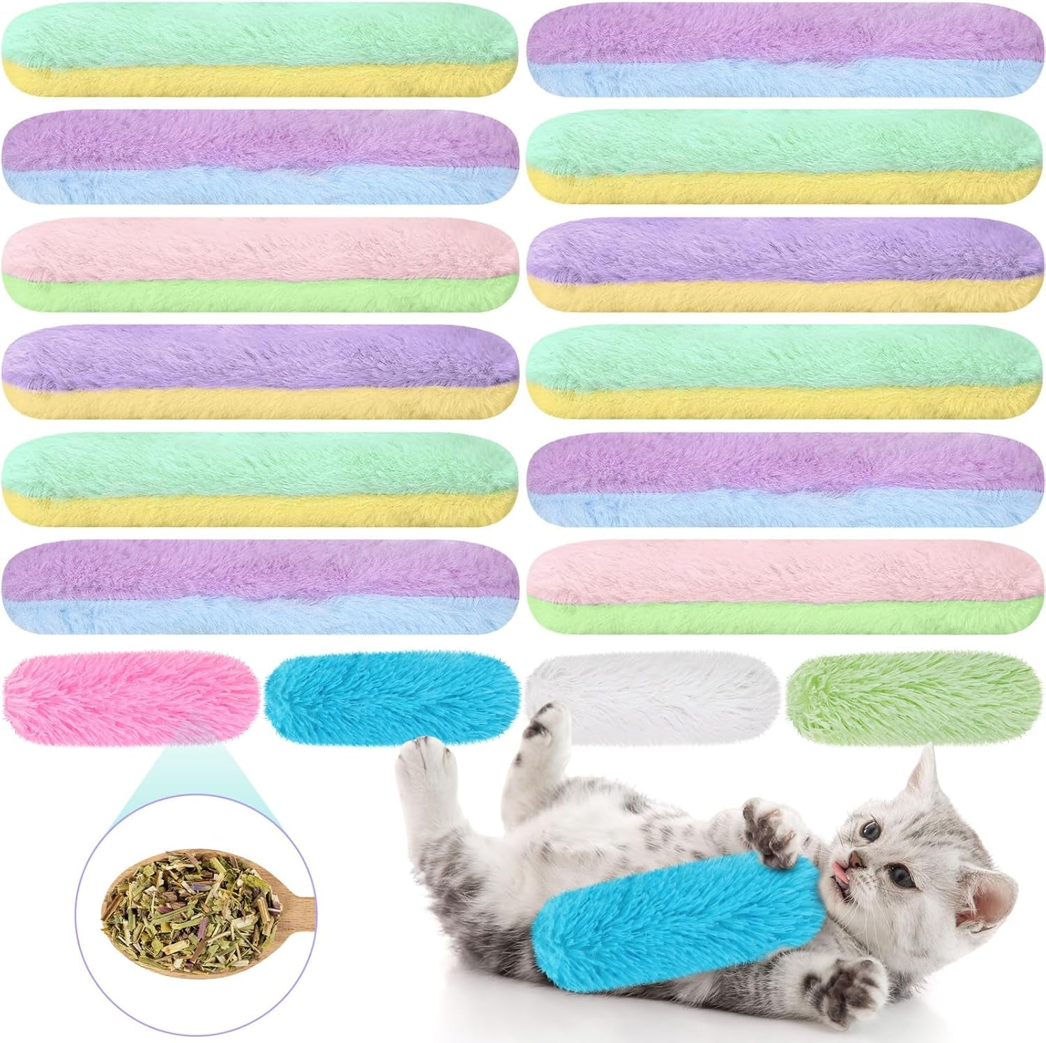 12 Pcs Cat Pillow Catnip Toys Bulk Soft and Durable Pillows Toy Cat Interactive Toy with Catnip Plush Cat Chew Teething Clean Toy for Indoor Cats Chewing