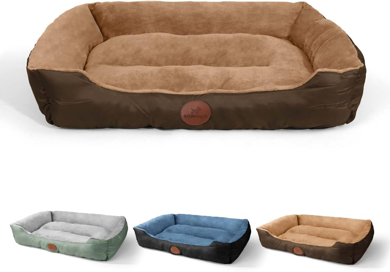 32/37 Inch Dog Bolster Couch Bed for Small/Medium/Large Dogs, Orthopedic Cat Bed for Indoor Cats, Calming, Anti-Slip Bottom, Washable, Anti-Anxiety Fluffy Soft Pet Bed in Blue, Brown, Gray