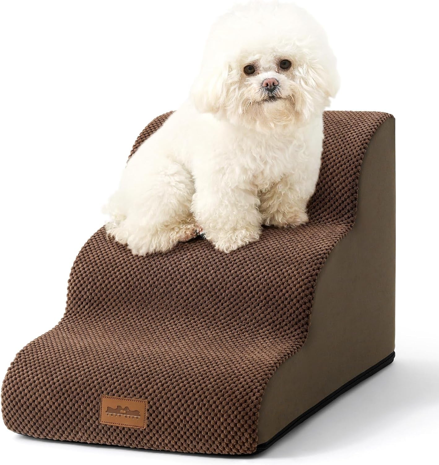 Dog Stairs Dog Steps Dog Ramp for Small Dogs and Cats,Pets Stairs Pets Steps with High Density Lightweight Sponge Suitable for High Beds Sofa(Brown,Four Steps)