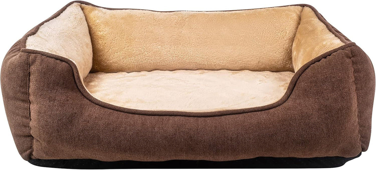 Long Rich Rectangle Bolster Pet Bed, Dog Bed Medium Size Brown Color